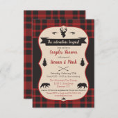 冒険が始まるバッファローの格子縞カップルのシャワー 招待状 (正面/裏面)