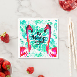 冒険が始まるピンクのフラミンゴ スタンダードカクテルナプキン