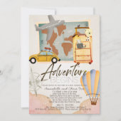 冒険が始まるピンクの赤ちゃんシャワー(郵便) 招待状 (正面)