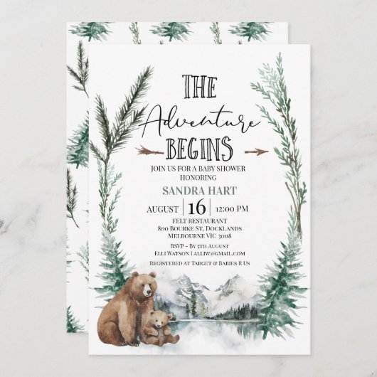 冒険が始まるベアワイルドネス赤ちゃんシャワー 招待状 (正面/裏面)