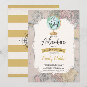冒険が始まるベビーシャワー招待状マップシャワー 招待状
