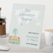 冒険が始まるワールドマップトラベルベビーシャワー 台座サイン (インサイチュ)