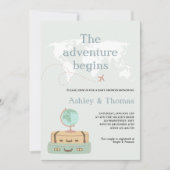 冒険が始まるワールドマップトラベルベビーシャワー 招待状 (正面)