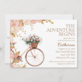 冒険が始まるヴィンテージフローラバイクベビーシャワー 招待状 (正面)