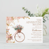 冒険が始まるヴィンテージフローラバイクベビーシャワー 招待状 (スタンド正面)