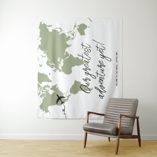 冒険が始まる世界地図ベビーシャワーSage Green タペストリー (インサイチュ)