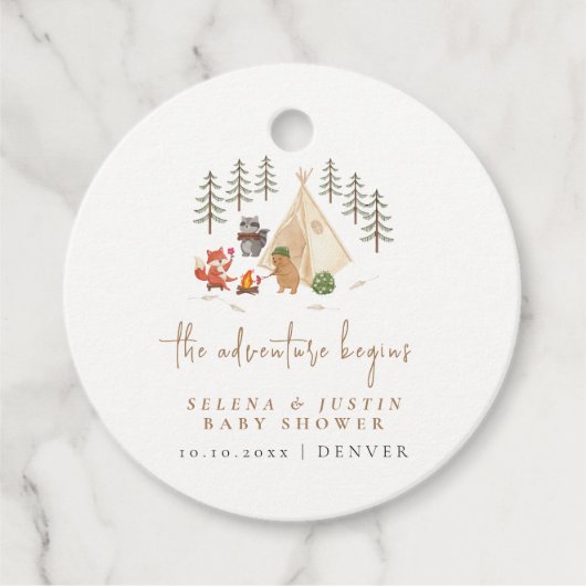 冒険が始まる動物キャンプ赤ちゃんシャワー フェイバータグ (正面)