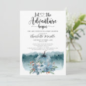 冒険が始まる埃っぽいブルーパンプキンベイビーシャワー 招待状 (スタンド正面)