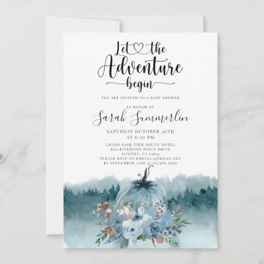 冒険が始まる埃っぽい青い赤ちゃんシャワー 招待状 (正面)