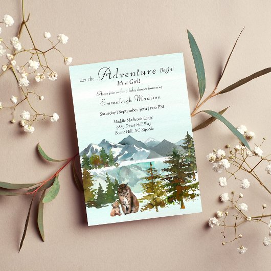 冒険が始まる女の子リンクス素朴赤ちゃんシャワー 招待状