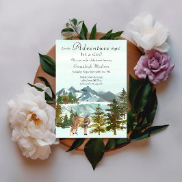 冒険が始まる女素朴の子の鹿の赤ちゃんシャワー 招待状