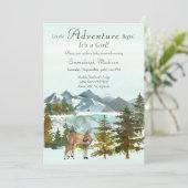 冒険が始まる女素朴の子の鹿の赤ちゃんシャワー 招待状 (スタンド正面)