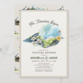 冒険が始まる山脈カップルのシャワー 招待状 (正面/裏面)