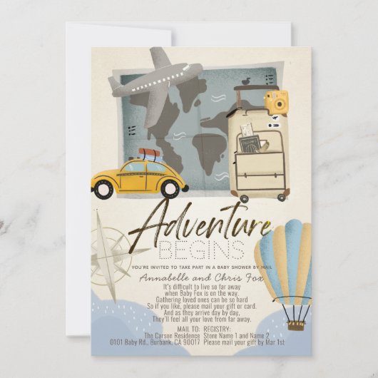 冒険が始まる旅行マップ赤ちゃんシャワーby Mail 招待状 (正面)