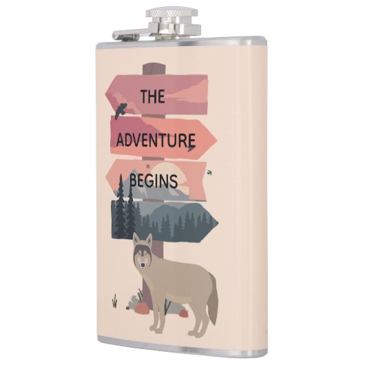 冒険が始まる旅行標識の後の荒野 フラスク (左)