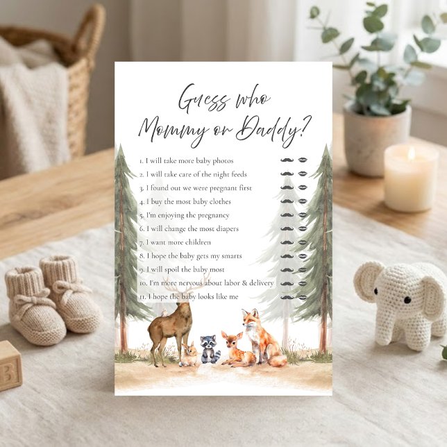 冒険が始まる森のシャワーのゲストは誰でしょうゲーム (Let the Adventure Begin Woodland Animals Baby Shower Guess Who Mommy or Daddy Game)