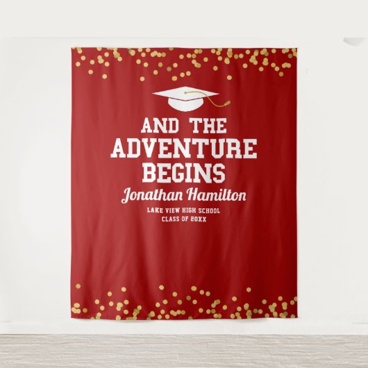 冒険が始まる赤い金ゴールドグラードパーティー背景 タペストリー (正面)