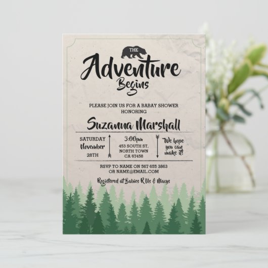 冒険が始まる赤ちゃんのシャワー熊の冬 招待状 (スタンド正面)