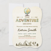冒険が始まる赤ちゃんシャワー招待グローブマップ 招待状 (正面)