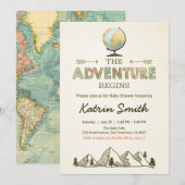 冒険が始まる赤ちゃんシャワー招待グローブマップ 招待状 (正面/裏面)