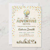 冒険が始まる赤ちゃんシャワー招待グローブマップ 招待状 (正面)