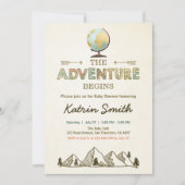 冒険が始まる赤ちゃんシャワー招待グローブマップ 招待状 (正面)
