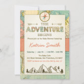 冒険が始まる赤ちゃんシャワー招待状旅行マップ 招待状 (正面)