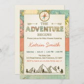 冒険が始まる赤ちゃんシャワー招待状旅行マップ 招待状 (正面/裏面)