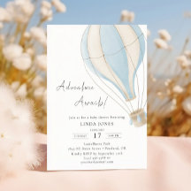 冒険が始まる青い熱気球の赤ちゃんシャワー