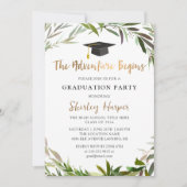 冒険が始まる ゴールド スクリプト グリーンネリー 卒業 招待状 (正面)