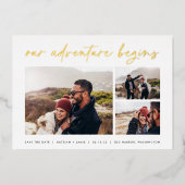 冒険が始まる |写真数々の日付の保存 箔招待状 (正面)