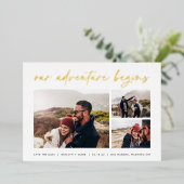 冒険が始まる |写真数々の日付の保存 箔招待状 (立ち正面)