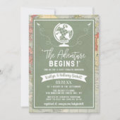 「冒険が始まる!」 旅行マップ赤ちゃんシャワー 招待状 (正面)