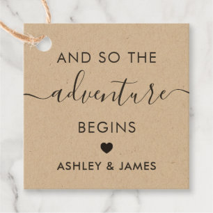 冒険が始まる、結婚の歓迎ラベル、クラフト フェイバータグ