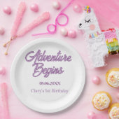 冒険が始まる 1歳 名前 誕生日 シンプル ミニマル ペーパープレート (パーティー)