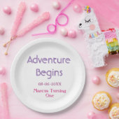 冒険が始まる 1歳 名前 誕生日 シンプル ミニマル ペーパープレート (パーティー)