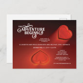 冒険が始まる、2つのハート赤はがき インビテーションポストカード (正面/裏面)