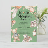 冒険が始まるBoho赤ちゃんシャワーグリーン 招待状 (スタンド正面)