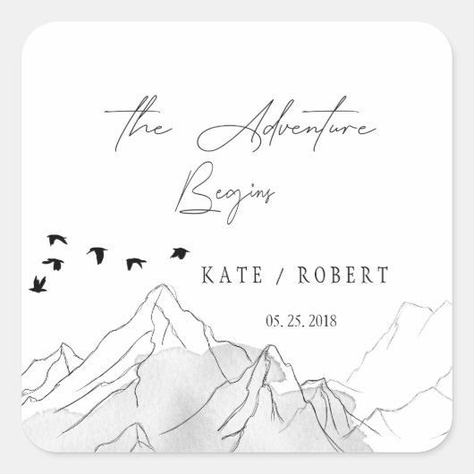 冒険が始ま結婚るステッエレガントカー スクエアシール (正面)