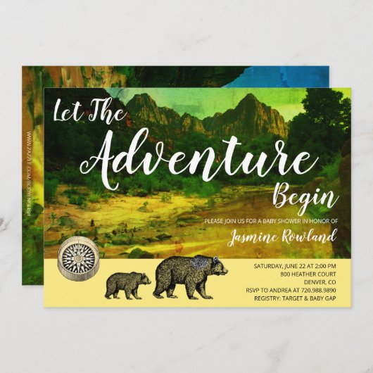 冒険が始素朴まる森がベビーシャワー 招待状 (正面/裏面)