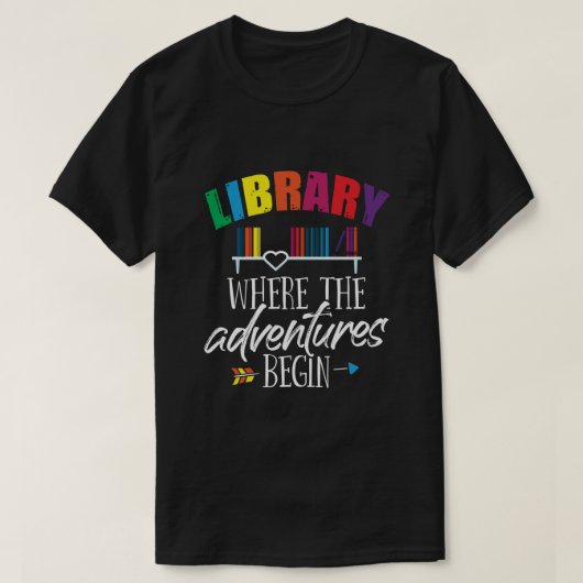 冒険が学校を始める図書館図書館 Tシャツ (デザイン正面)
