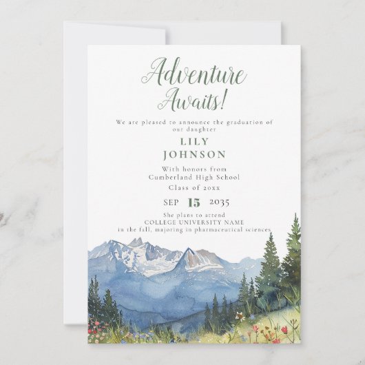 冒険が山の卒業発表を待つ 招待状 (正面)