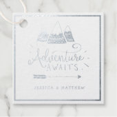 「冒険が待ち受けている」冒険をテーマにした赤ちゃんシャワー フェイバータグ (正面)