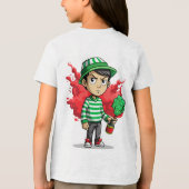 「冒険が待ち受ける小僧のおもちゃをテーマにしたTシャツ」 トライブレンドTシャツ (裏面)