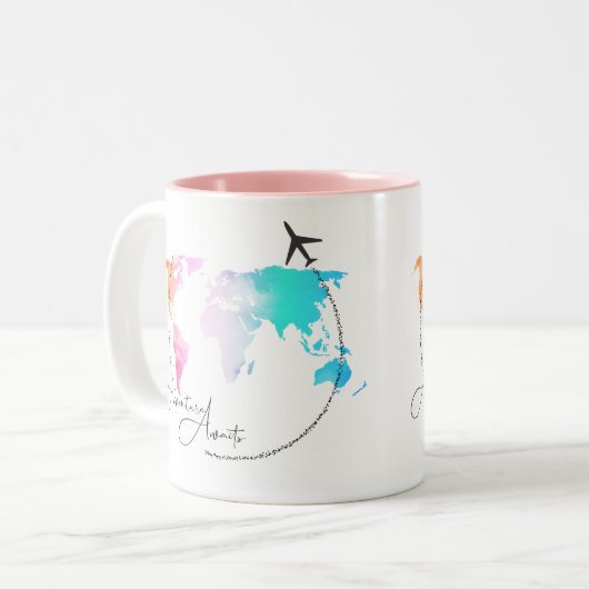 冒険が待ち受ける|旅行ギフト|フライト付き添い人 ツートーンマグカップ (正面左)