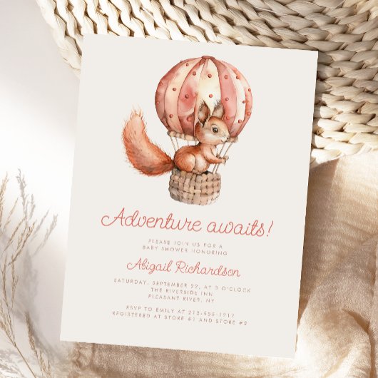 冒険が待ち望むかわいいリス気球ベイビーシャワー ポストカード