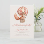 冒険が待ち望むかわいいリス気球ベイビーシャワー 招待状 (スタンド正面)