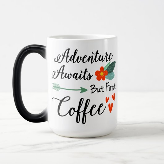 冒険が待っているが、最初のコーヒー動機マグカップ ツートーンマグカップ (左)