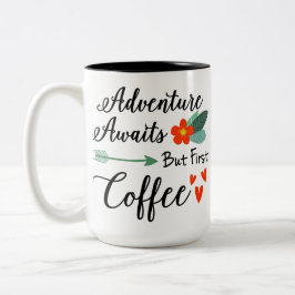 冒険が待っているが、最初のコーヒー動機マグカップ ツートーンマグカップ
