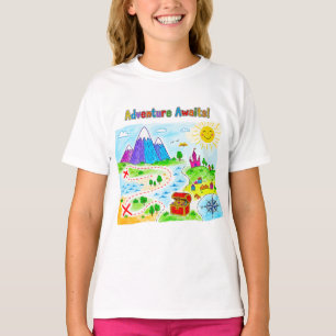 冒険が待っている子供の宝の地図デザイン Tシャツ